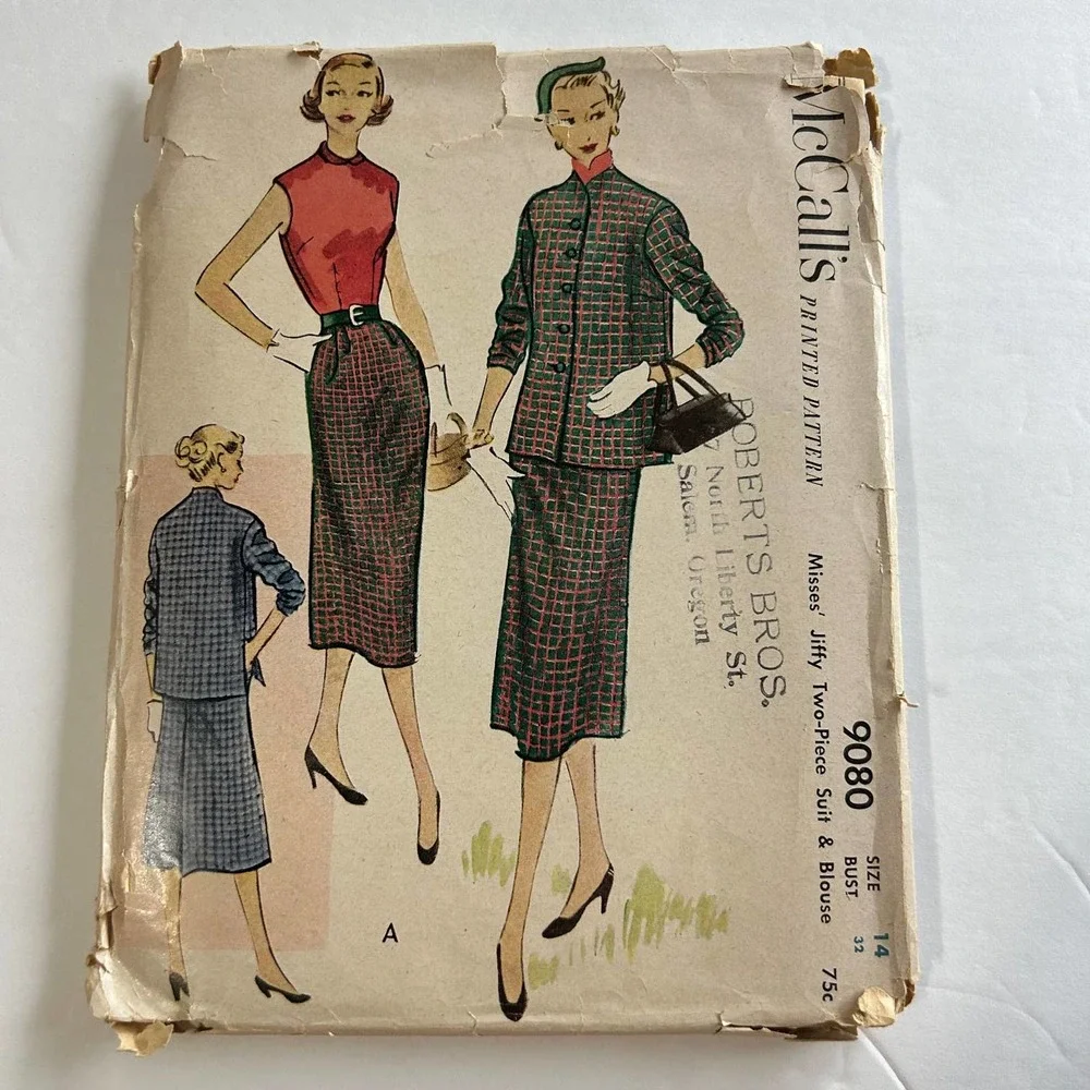 McCalls Vintage 1950's Pattern #9080 Two Piece‎ Suit And Blouse Size 14 HTF RARE